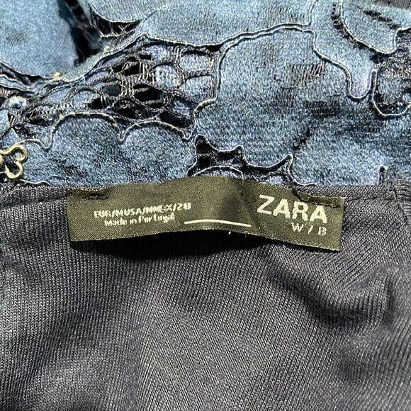 Zara Blue Lace Mini Dress with Mock Neck & Scallop Hem – Size M - Picture 13 of 15